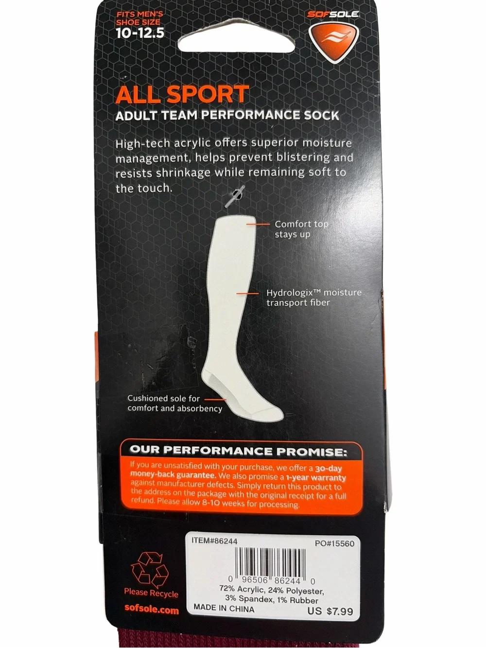 Sof Sole Men’s 2-pack All Sport Adult Team Sock Maroon Size Large NWT